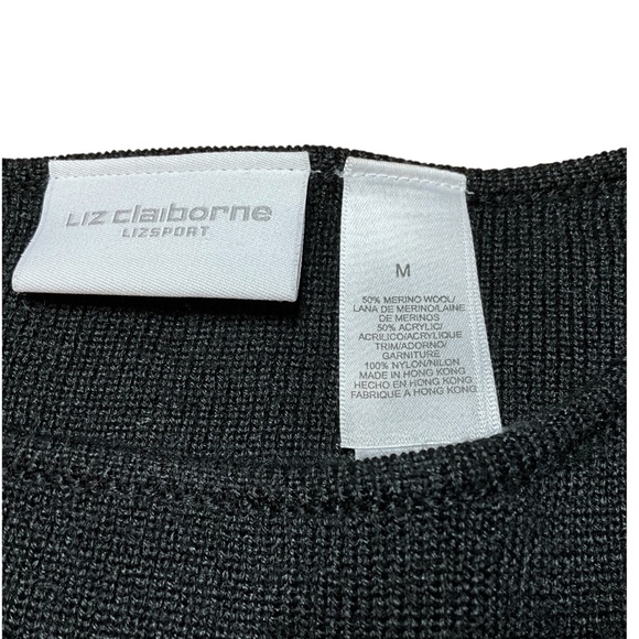 LIZ CLAIBORNE Liz Sport Black Merino Wool Blend Long Sleeve Crew Neck Sweater M - Picture 5 of 8